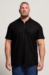 JACK & JONES Big & Tall Black Zip Neck Polo Shirt | BadRhino 3
