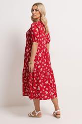 YOURS Plus Size Red Daisy Tiered Midi Dress | Yours Clothing 2