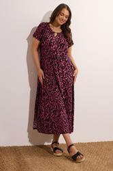 EVANS Plus Size Pink Leopard Print Metal Trim Midaxi Dress | Evans 1