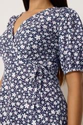 M&Co Petite Navy Blue Floral Print Midi Wrap Dress | M&Co 4