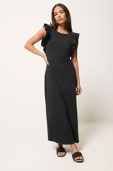 PixieGirl Petite Women's Black Frill Sleeve Cotton Maxi Dress | PixieGirl 3