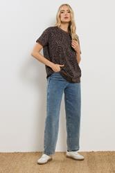 LTS Tall Women's Chocolate Brown Zebra Print Cotton Oversized T-Shirt | Long Tall Sally 1