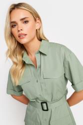 PixieGirl Petite Womens Khaki Green Cotton Utility Mini Dress | PixieGirl 5