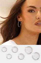 YOURSET 3 PACK Silver Tone Diamante Hoop Earrings Set | Yours Clothing 1
