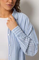 YOURS Plus Size Blue Stripe Linen Shirt | Yours Clothing 5