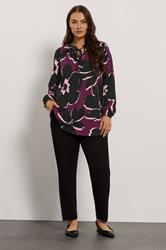 EVANS Plus Size Purple & Black Floral Tie Neck Blouse | Evans 1