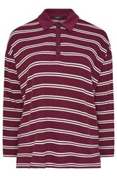 YOURS Curve Red Stripe Waffle Rugby Collar Top