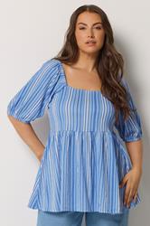 YOURS Plus Size Blue Stripe Peplum Top | Yours Clothing 3