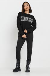 PixieGirl Petite Women's Black Knitted Christmas Slogan Jumper | PixieGirl 1