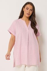 YOURS Plus Size Pink Check Overhead Half Placket Shirt | Yours Clothing 3