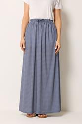 LTS Tall Women's Navy Blue Gingham Shirred Maxi Skirt | Long Tall Sally 1