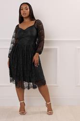 YOURS LONDON Plus Size Black Lace Sweetheart Skater Dress | Yours Clothing 1