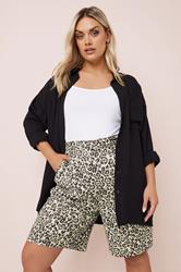 YOURS Plus Size Brown Leopard Print Linen Bermuda Shorts | Yours Clothing 1