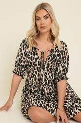 YOURS Plus Size Natural Brown Leopard Tie Neck Mini Dress | Yours Clothing 4