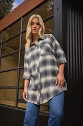 YOURS Plus Size Blue Check Boyfriend Shirt | Yours Clothing 1
