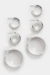 YOURSET 3 PACK Silver Tone Mixed Hoop Earrings Set | Yours Clothing 3