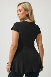 YOURS Plus Size Black Wrap Front Top | Yours Clothing 2