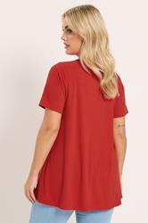 YOURS Plus Size Red Button Front Ribbed Swing Top | Yours Clothing 4