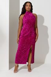 YOURS LONDON Plus Size Pink Sequin Velvet Maxi Dress | Yours Clothing 3