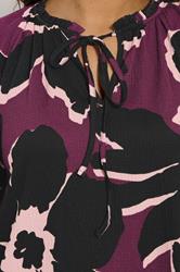 EVANS Plus Size Purple & Black Floral Tie Neck Blouse | Evans 4