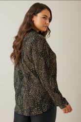 EVANS Plus Size Black Spot Print Half Placket Shirt | Evans 2