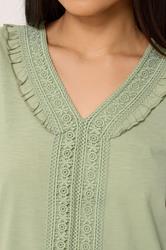 M&Co Petite Sage Green Embroidered Trim Cotton Blouse | M&Co 4