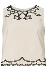 PixieGirl Petite Ivory White Embroidered Sleeveless Top