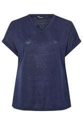 YOURS Curve Navy Blue Premium Linen Look T-Shirt