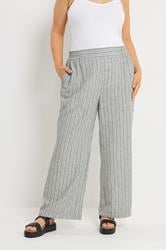 YOURS Plus Size Grey Stripe Linen Look Trousers | Yours Clothing 3