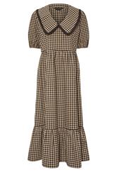 PixieGirl Petite Women's Brown Gingham Big Collar Cotton Maxi Dress | PixieGirl 6