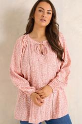 EVANS Plus Size Pink Ditsy Tie Neck Blouse | Evans 3