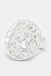 Silver Tone Statement Crystal Stretch Ring | Yours Clothing 2