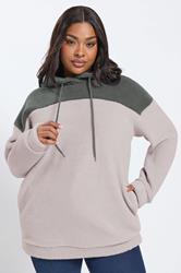 YOURS Plus Size Grey & Purple Colourblock Teddy Fleece Hoodie | Yours Clothing  3