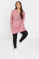 YOURS Plus Size Pink Diamante Embellished 'Love' Hoodie Dress | Yours Clothing 2