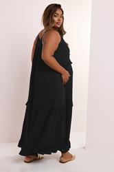 BUMP IT UP MATERNITY Plus Size Black Tiered Frill Maxi Dress | Yours Clothing 2