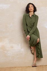 PixieGirl Petite Women's Khaki Green Sleeved Smock Dress | PixieGirl 1