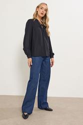 LTS Tall Black Textured Tie Neck Blouse | Long Tall Sally 1