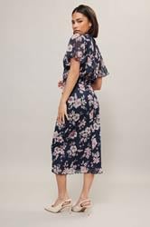 PixieGirl Petite Women's Navy Blue Floral Print Flutter Sleeve Dress | PixieGirl 4