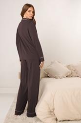 M&Co Brown Piped Long Sleeve Jersey Pyjama Set | M&Co 4