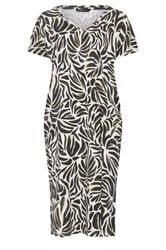 YOURS Curve Natural Brown & Green Leaf Print Dress