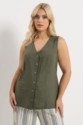 YOURS Plus Size Khaki Green Linen Waistcoat | Yours Clothing 1