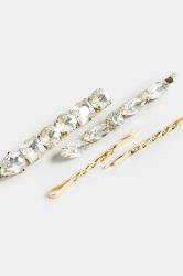 YOURSET 4 PACK Gold Crystal Hairslide Set | Yours Clothing 3