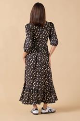 PixieGirl Petite Women's Black Ditsy Tiered Hemline Dress | PixieGirl 2