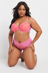 YOURS Plus Size Pink Contrast Lace Padded Plunge Bra | Yours Clothing 1