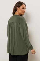 EVANS Plus Size Khaki Green Notch Neck Utility Shirt | Evans 2