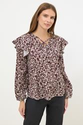 M&Co Berry Purple Floral Print Tie Neck Blouse | M&Co 2