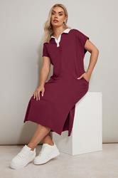 YOURS Plus Size Dark Red Jersey Collar Grown-On Sleeve Dress | Yours Clothing 3