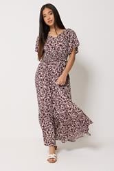 M&Co Petite Berry Purple Floral Shirred Waist Maxi Dress | M&Co 2