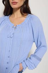 M&Co Blue Trim Detail Tie Neck Blouse | M&Co 4