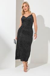 YOURS LONDON Plus Size Black Leopard Velour Maxi Dress | Yours Clothing 3